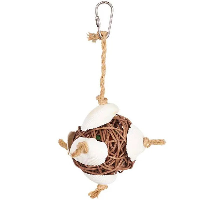 Vine Ball With Shells Bird Toy