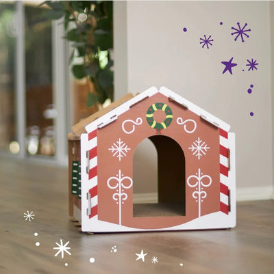 Kitty Christmas Cardboard Gingerbread House