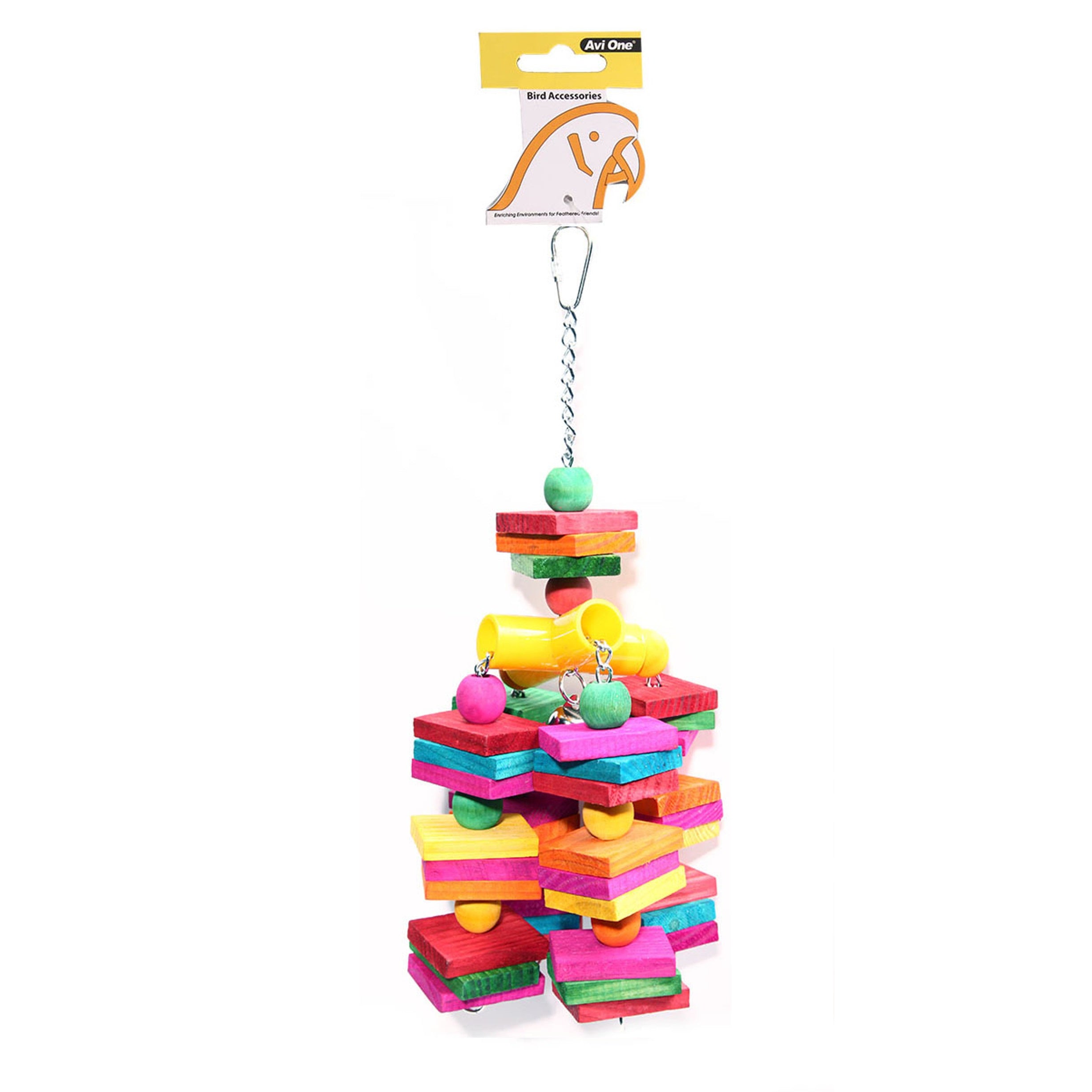 Bird Toy Leather Rope Coloured Wood Cube
