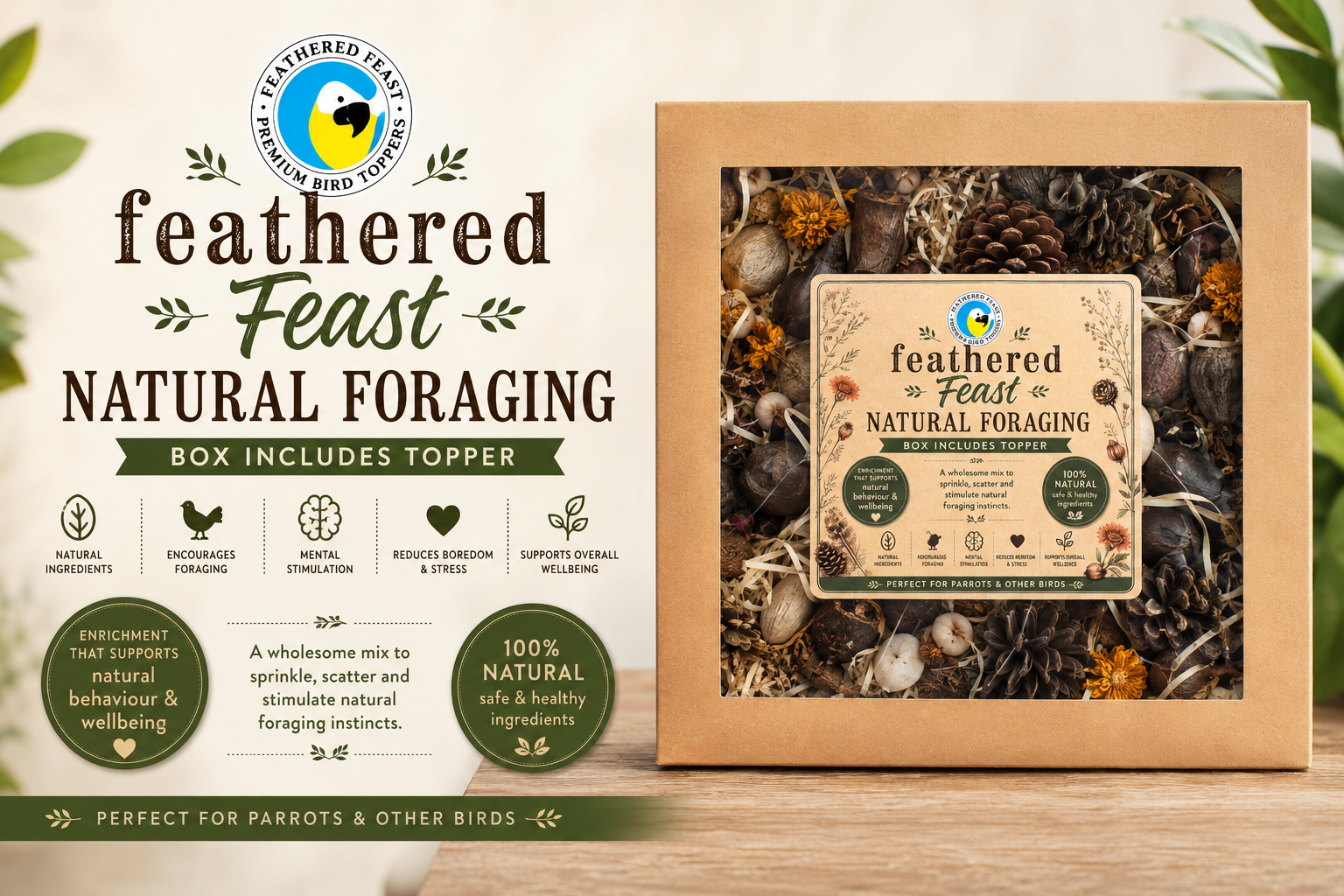 Feathered Feast Natural Foraging Box with Topper