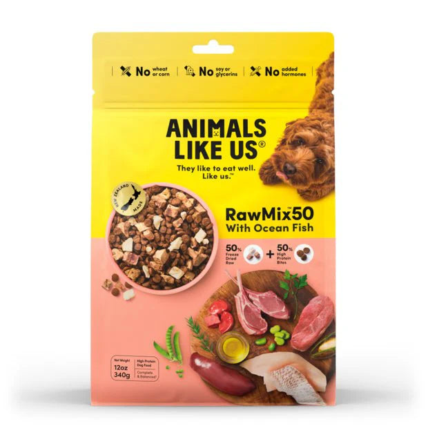 Animals Like Us Raw Mix 50 with Grass Fed Ocean Fish Freeze Dried Dog Food